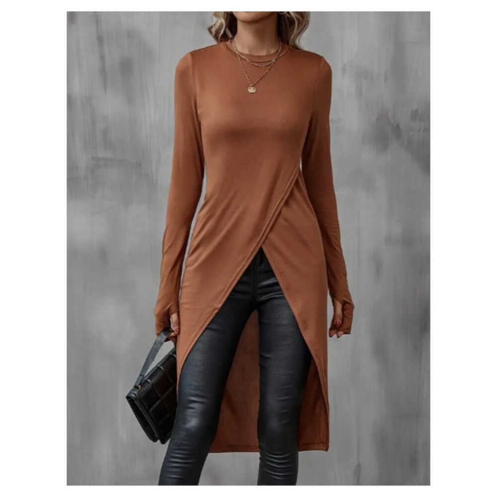Classic Long Crossover Tunic in Coffee